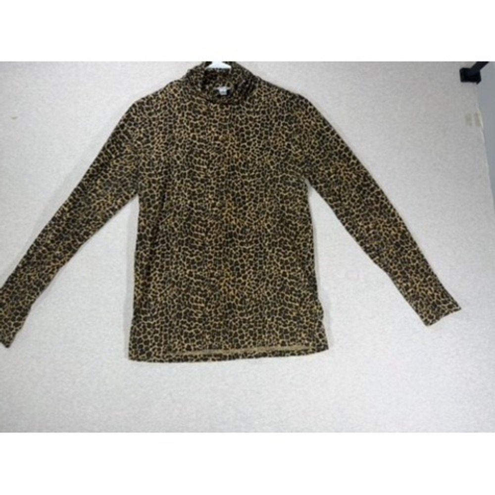 J.Crew Turtleneck Top Women S Brown Leopard Print Supima‎ Cotton Long Slv